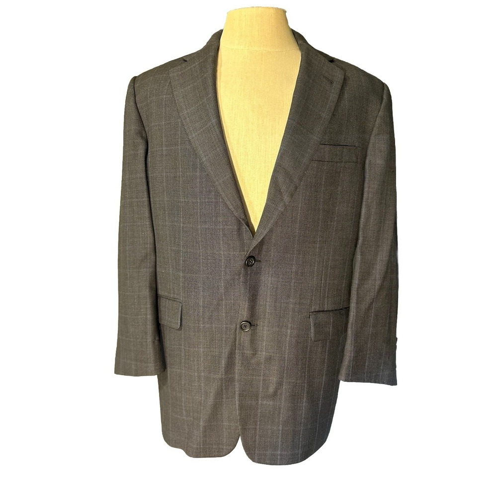 Burberry London Kensington Mens Blazer Gray Blue Windowpane Wool Sport Coat 42R
